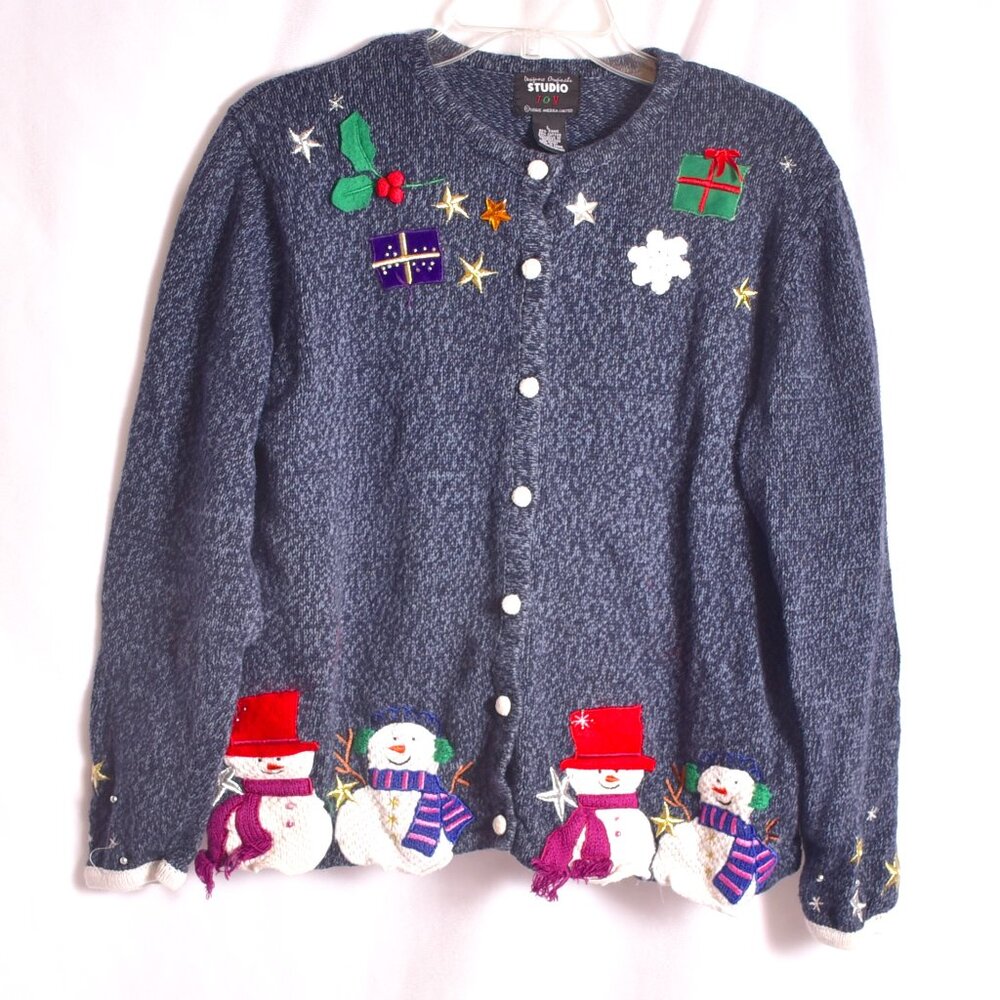 Design Originals Studio Joy Christmas Cardigan Snowman Size Large